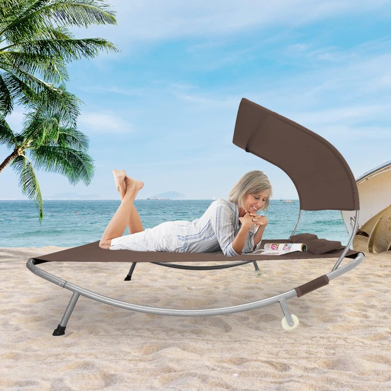 Double chaise lounge hammock bed shop with sun shade and wheels