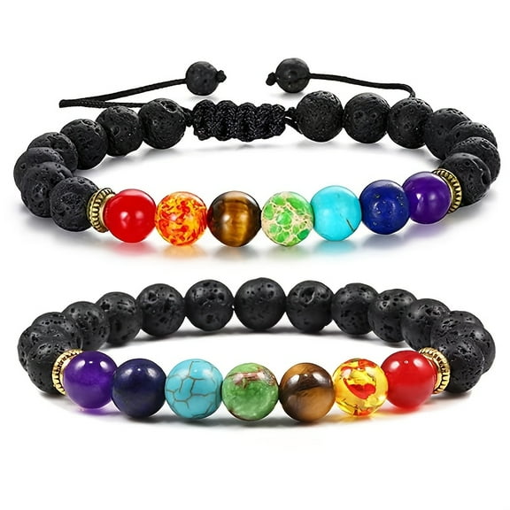 2pcs Of 7-chakra Healing Bracelets, Stretchable Molten Rock, Suitable For Both Men And Women, Natural Stone Bead Yoga Wheel Bracelets, Used For Balance, Meditation, And Jewelry Gifts For Couples