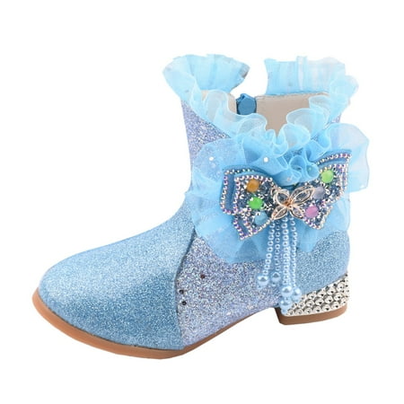 BOBOGOJP Back To School Cowboy Boots for Girls and Boys Fashion Non Slip Boots Mid Calf Riding Shoes (Blue 1)