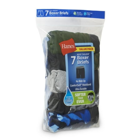Photo 1 of Hanes Boys Underwear, 7 Pack Tagless Boxer Briefs, Sizes S-XL