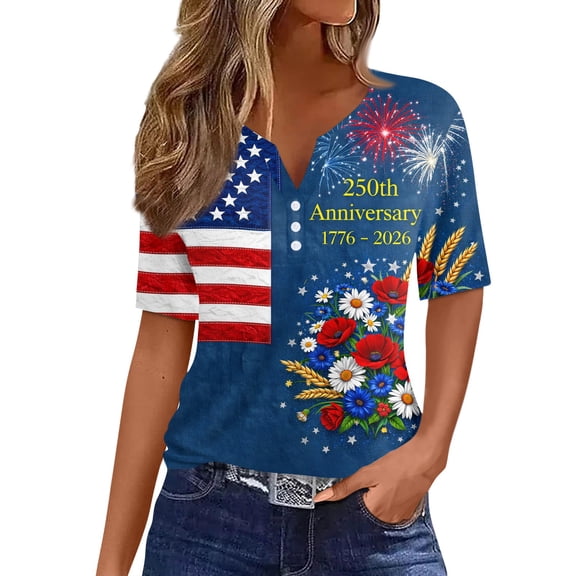Women’s Short Sleeve V Neck Top with Butterfly and Star Print Casual Loose Fit T Shirt for Everyday Wear Lightweight Pullover Blouse Blue L