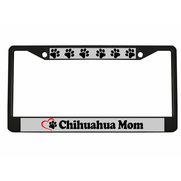Chihuahua Mom Dog Lovers Style Metal License Plate Frame Personalized/Car Accessories Car Tag Holder Cover (Black/Silver/Black)