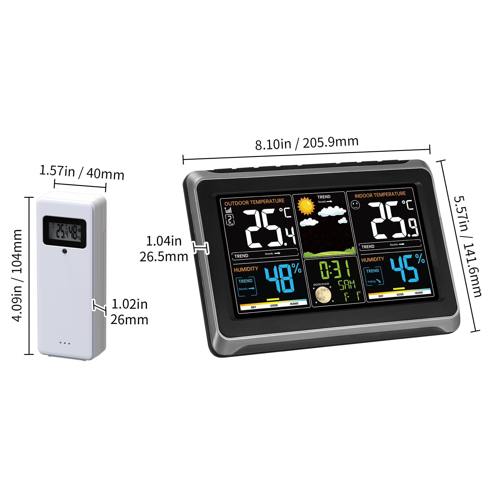 VEVOR 7-in-1 Wireless Weather Station with Sensor Atomic Clock, Indoor/Outdoor Temperature, Indoor/Outdoor Humidity, Personalized Forecast