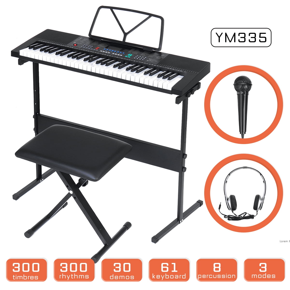 Microphone,Piano Stand,Full Size Keys/LCD Screen for Beginner Adults and Kids Mustar 61 Lighted Keys Teaching Electronic Keyboard Piano w/MIDI USB/Sturdy App Headphones