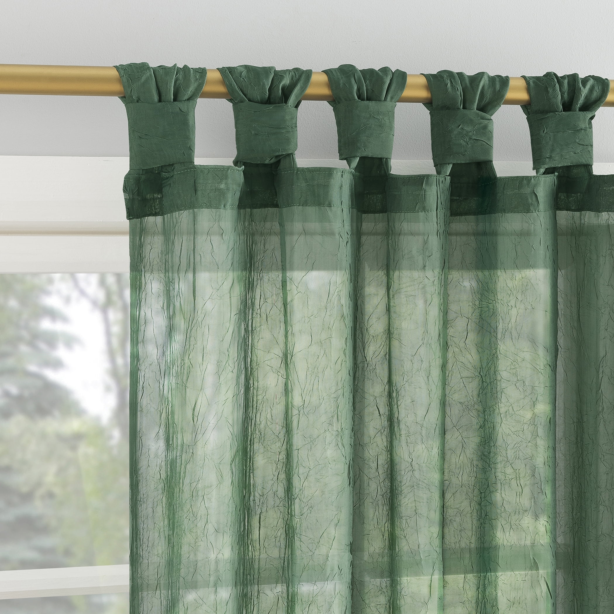 No. 918 Krista Holiday Twist Tab Sheer  Tab Top Single Curtain Panel, 1 Panel, Evergreen, 51”W x 96"L