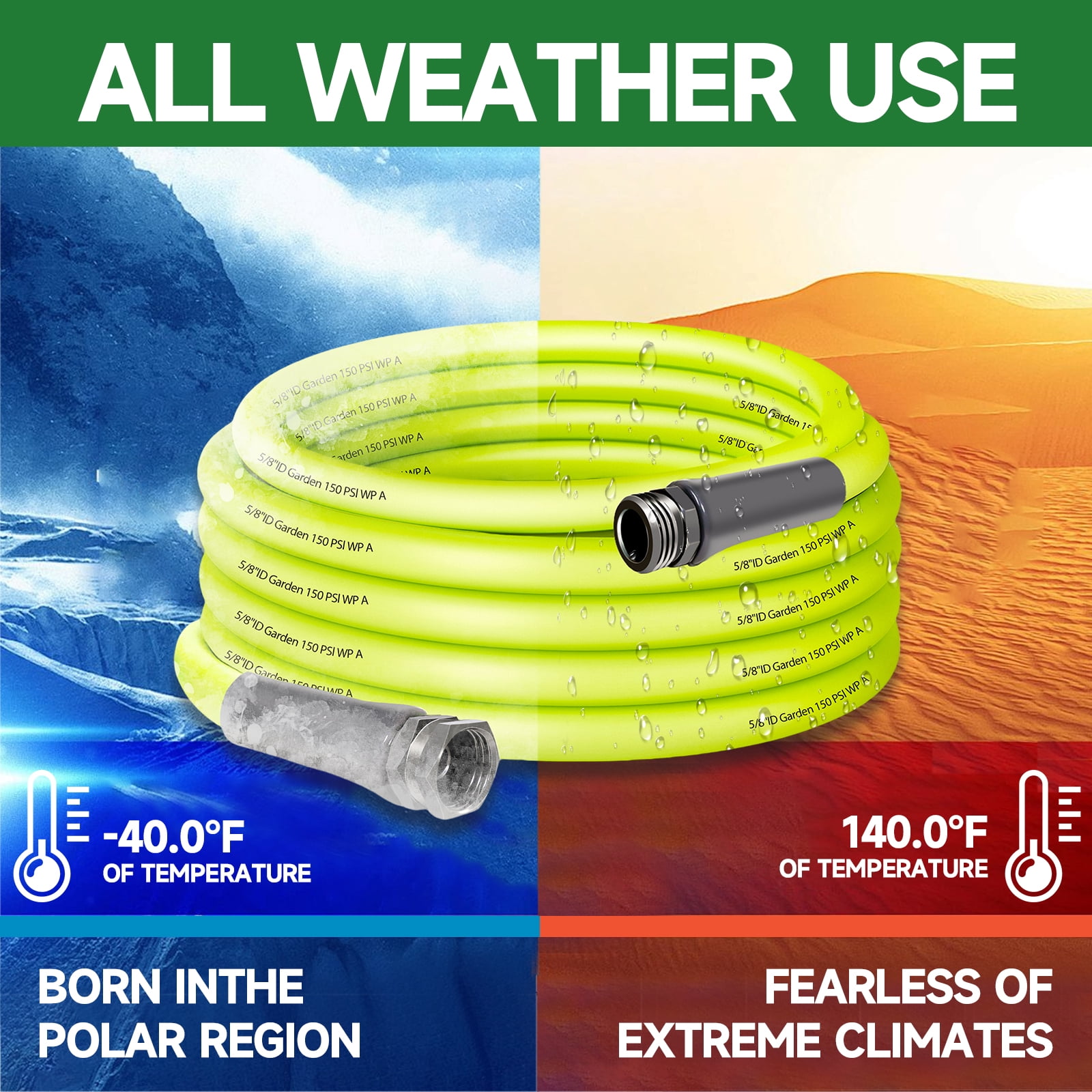 LOVFEN 50ft heavy-duty rubber garden hose, non-knotting, durable, flexible, leak-proof, safe for drinking water, suitable for home, outdoor, lawn, garden, industrial