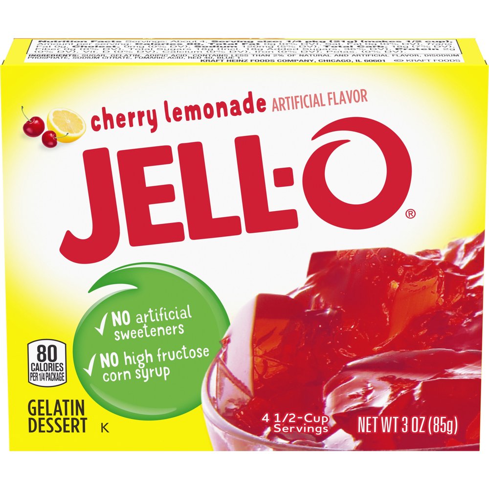 JellO Cherry Lemonade Gelatin Dessert Mix, 3 oz Box
