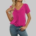 thumbnail image 6 of MIXUE Boho Tops For Women Summer Solid Color V Neck Short Sleeve Loose Casual T-shirts Activewear,Pink,L, 6 of 8