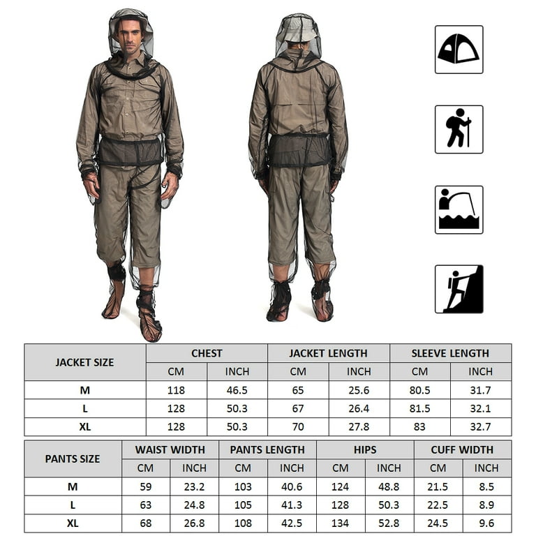 4Pcs Mosquito Suit Light Weight Bug Repellent Jacket Hood and Pants Net Clothing Set for Men and Women
