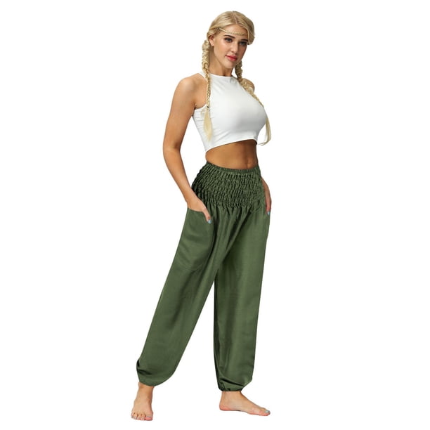 Pantalones anchos mujer Gibobby Deportes de invierno Fitness Correr Ropa al libre Pantalones de chándal con bolsillos Verdinegro L