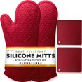 thumbnail image 1 of Homwe Juego De 4 Manoplas De Silicona Para Horno Y Ollas, Guantes De Cocina Resistentes, Salvamanteles Seguros Para Encimeras De Cocina, Resistencia Al Calor Avanzada, Agarre Texturizado Antideslizant, 1 of 5
