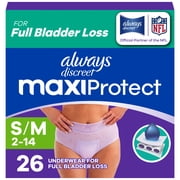 Always Discreet Adult Diapers for Women, MaxiProtect, Incontinence Underwear, Maximum Plus Absorbency, Size S/M, 26 Count