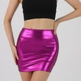 thumbnail image 3 of Women's Mini Short Skirt Holographic Metallic Skirts Bodycon Short Mini Skirt High Wasit A-Line Zipper Short Skirt Summer Clubwear Sparkly Skirt Purple 2XL, 3 of 7