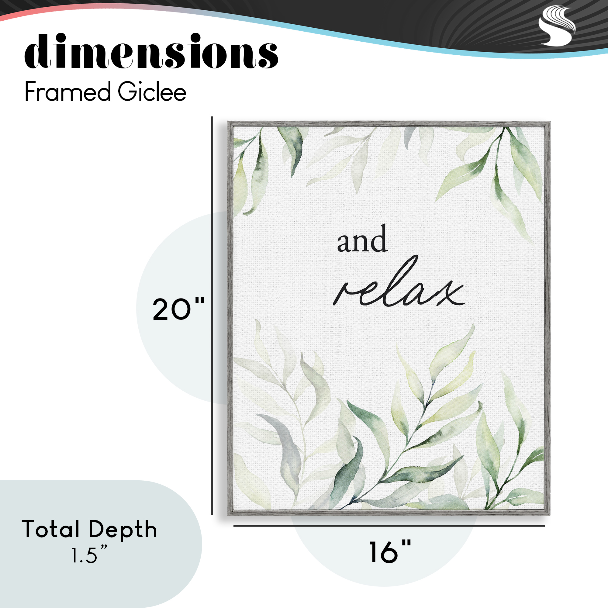 And Relax Soothing Greenery Gray Framed Giclee Art, design by Lettered and Lined
