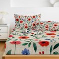thumbnail image 6 of Twin XL Size Fitted Sheet Set - Watercolor Floral 2 Piece Bedding Sets 16" Deep Pocket Fitted Sheet with 1 Pillowcases, Spring Red Poppy Flower Botanical Beige Brushed Microfiber Hotel Bed Sheets, 6 of 9
