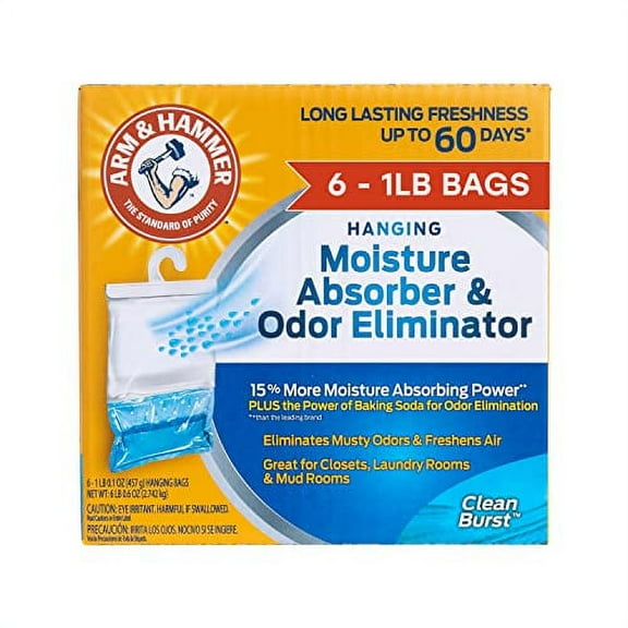 Arm and Hammer Hanging Moisture Absorber and Odor Eliminator,16.1 oz.,6 Pack Clean Burst