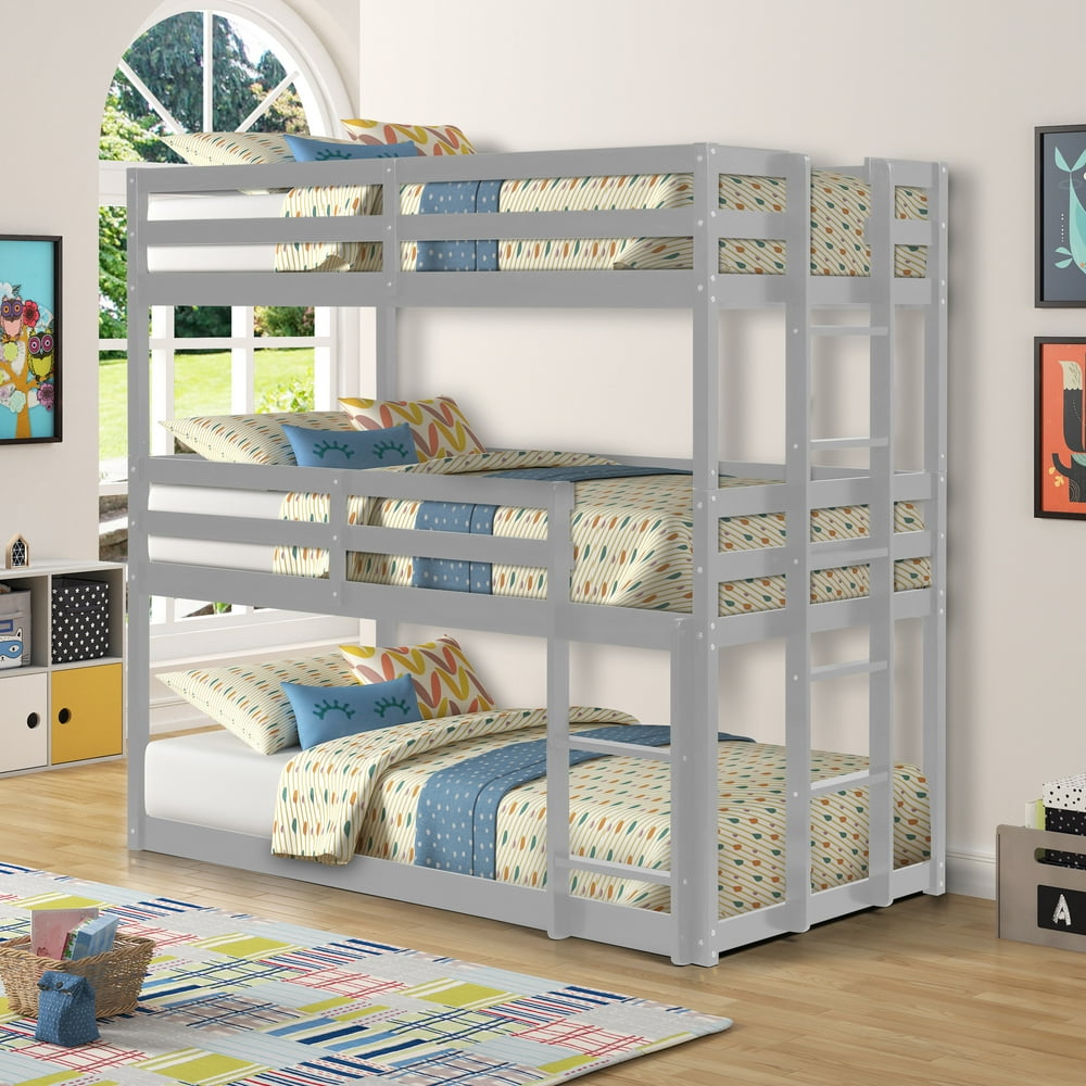 Triple Floor Bunk Bed Solid Wood Triple Bunk Bed For Kids And Adults