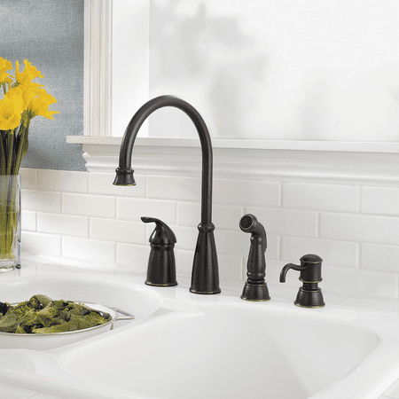 Avalon 1-Handle Kitchen Faucet with Side Spray & Soap Dispenser in Tuscan Bronze