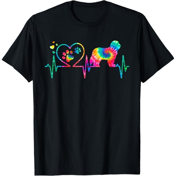 t-shirt Bearded Collie Mom Dad Heartbeat Tie Dye Dog Gift T-Shirt.