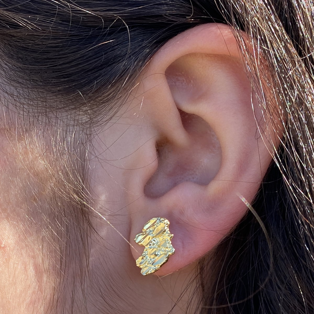 14k Gold Plated Nugget Earrings Solid 925 Sterling Silver Diamond Cut Screw Back 14MM