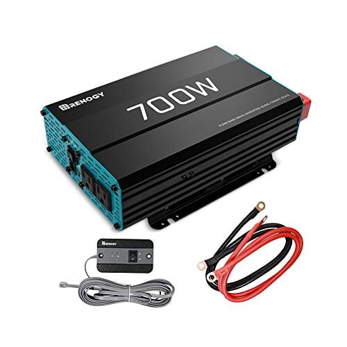 Inversor Renogy Pure de 700 W y 12 V con USB, control remoto, cableado AC