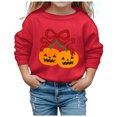 thumbnail image 2 of Krdevn Kids Red Bow Cherry Pumpkin Graphic Crewneck Sweatshirt Long Sleeve Casual Pullover Top for Halloween Holiday Outfit Red,6-7 Years, 2 of 4
