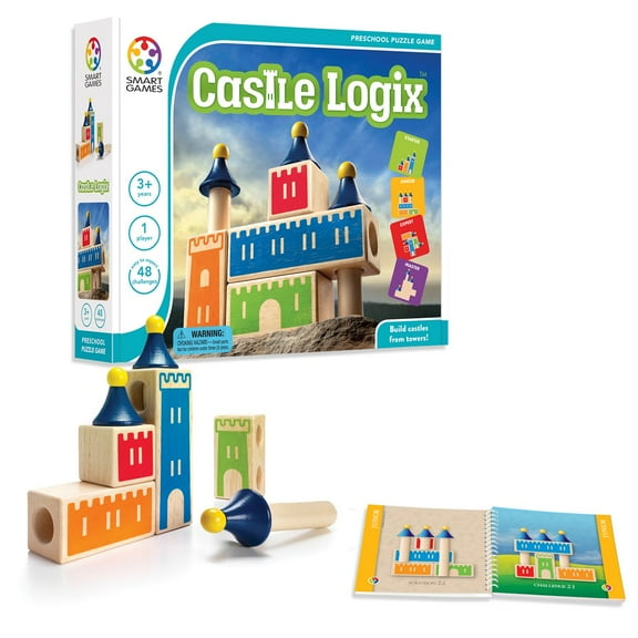 SmartGames Castle Logix Wooden Cognitive Skill-Building Puzzle Game featuring 48 Playful Challenges for Ages 3 