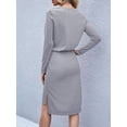 thumbnail image 4 of Gvmfive Women Long Sleeve Round Neck Solid Lace Up Casual Midi Dress, 4 of 7