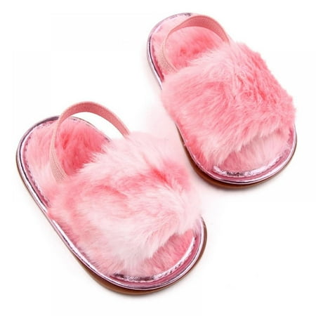 

Summark Summer Baby Girls Sandals Coral Fleece With Elastic Back Strap Flats Shoes Rubber Sole Toddler Slippers For Kids