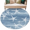 thumbnail image 2 of Round Area Rugs Collection 8 Ft, Blue Coastal Non-Slip Residential Carpet, Summer Ocean Waves Ombre Sea Starfish Indoor Crawling Mats Runner Rugs for Living Room/Dining Room/Bedroom, 2 of 9