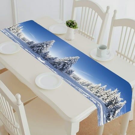 

ABPHQTO Amazing Winter Landscape Snow Blue Sky Table Runner Placemat Tablecloth For Home Decor 14x72 Inch