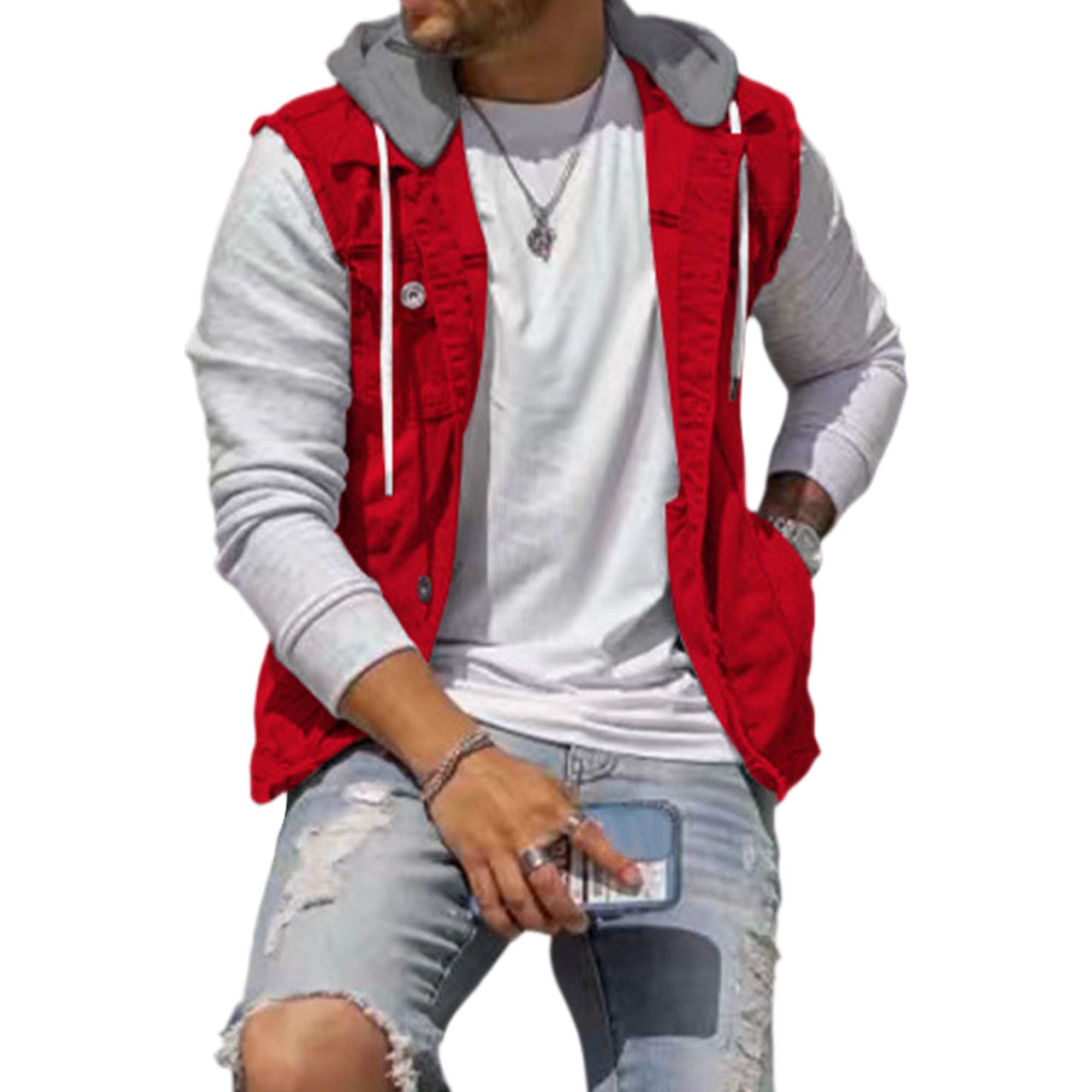 UKAP Men's With Pockets Hoodie Single Breasted Buttons Work Denim Jacket  Light Blue L | Walmart Canada