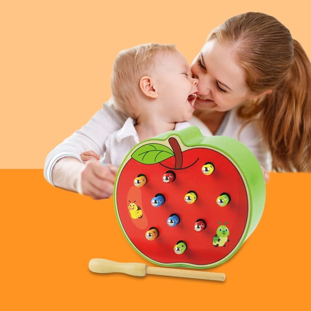 Juego de madera para atrapar gusanos, juego magnético suave para regalos navideños para niños (manzana)