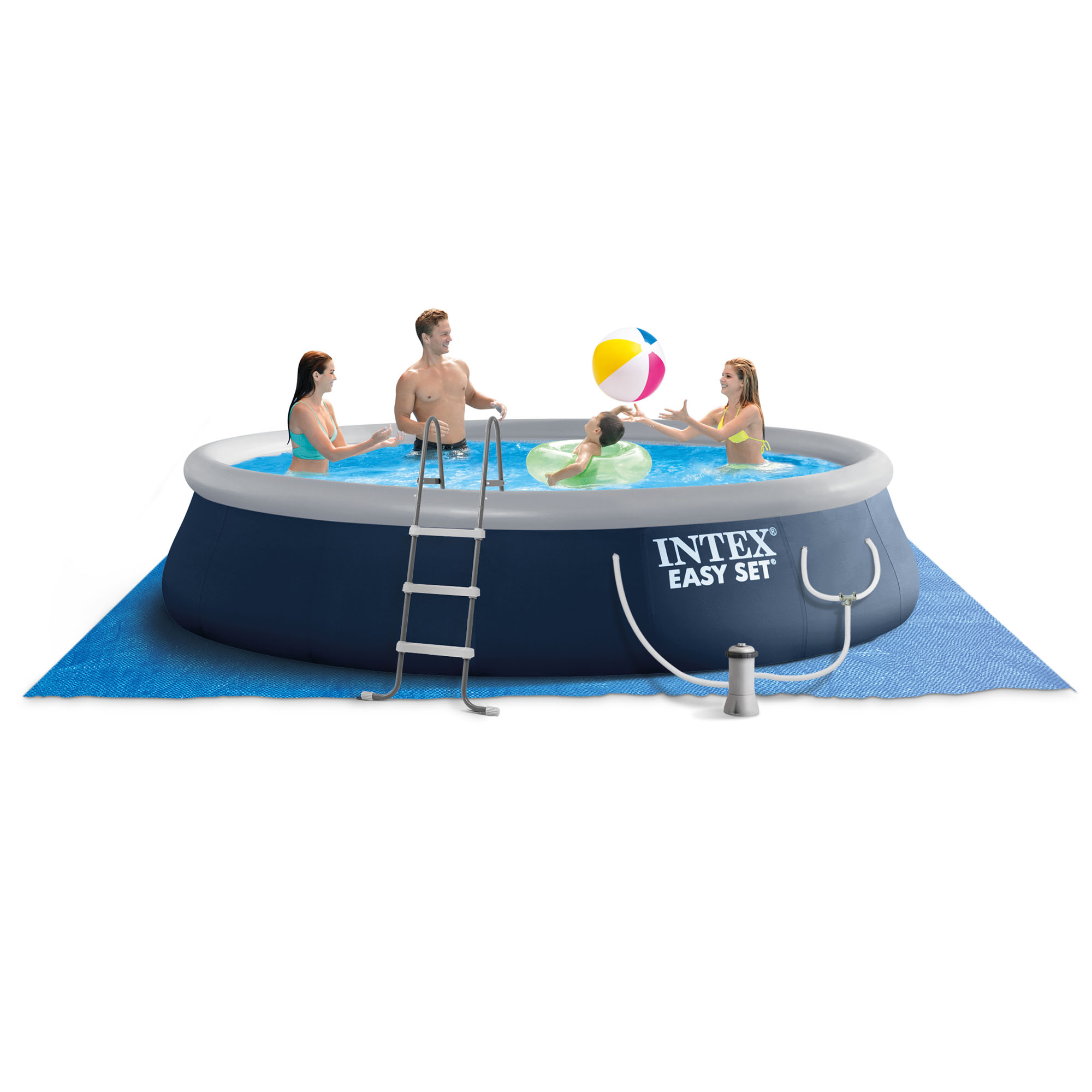 Intex 15ft x 42″ Easy Set Inflatable Above Ground Swimming Pool with Ladder, Pump