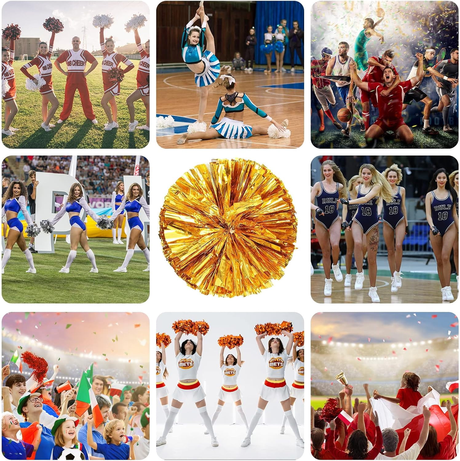 Cheering Hand Flowers, Cheerleading Pom Poms, Premium Metallic Pom Poms Set Cheering Hand Flowers Handle Dance Pom Poms Cheering Squad Pompoms for Football Basketball Cheers