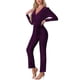 thumbnail image 4 of INSPIRE CHIC Mono de lentejuelas para mujeres con mangas largas profundas, cuello en V, cinturón, ropa de fiesta y club, mono brillante M púrpura oscuro, 4 of 6