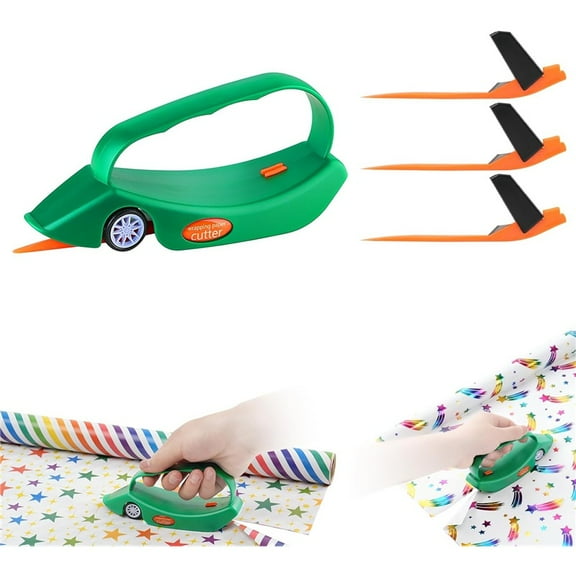 Wrapping Paper Cutter with 3 Replaceable Blades | New Gift Wrap Cutter with Wheels | Birthday and Christmas Wrapping Paper Cutter Slider for Home, Office or Classroom