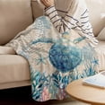 thumbnail image 4 of Fleece Blanket Blue Turtle Coral Sea Anemone Blankets, Soft Cozy Warm Flannel Throw Blanket, Starfish Vintage Letter Blanket for Bed Couch Sofa,50x60In, 4 of 9