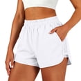 thumbnail image 2 of Cagogo Women Plus Size Elastic Waist Shorts with Pockets Quick Dry Sporty Running Yoga Workout Lounge Casual Athletic Bottoms, White M, 2 of 7
