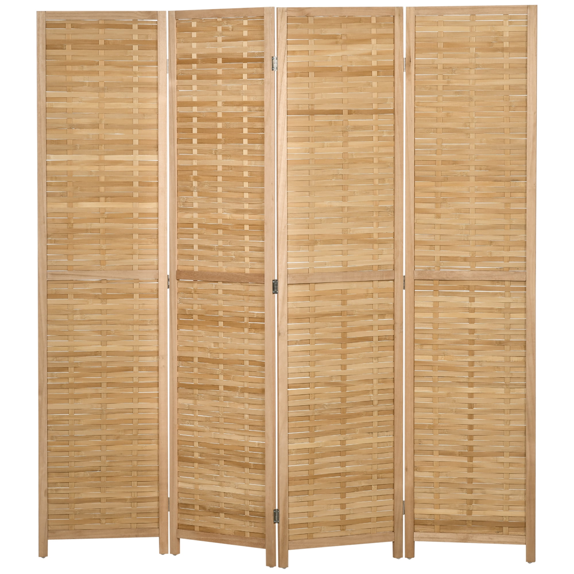 Homcom 4 Panel Room Divider,5.5' Tall Bamboo Portable Folding Privacy Screens,Hand-Woven Double Side Partition Wall Dividers for Home Office,Natural,Natural Wood Bamboo Household Supplies Décor