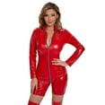 thumbnail image 7 of Women Shiny Leather Leotard, Zipper Open Crotch, Long Sleeve, Female Latex Bodysuit Crotchless, 7 of 7