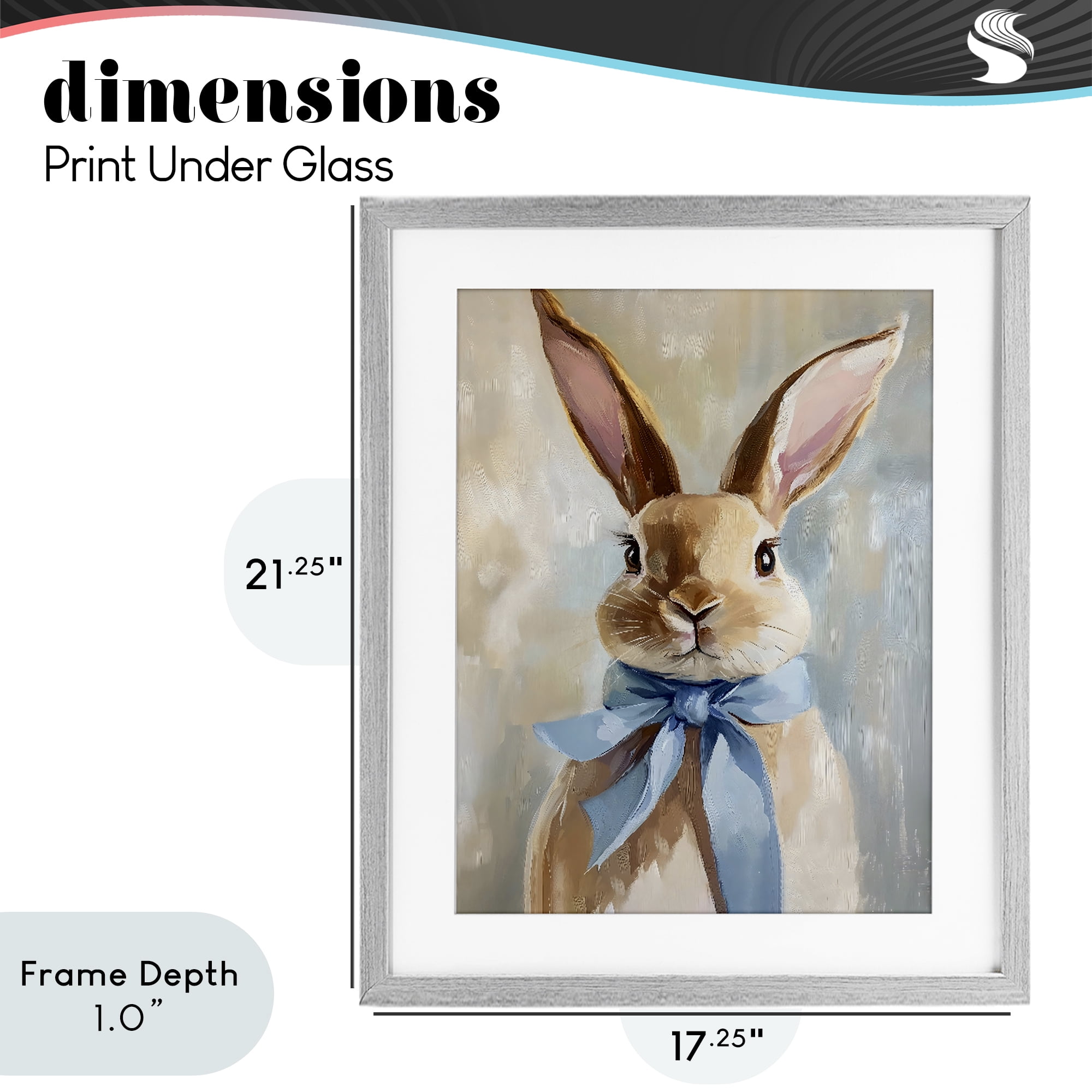 Stupell Industries Bunny with Blue Bow Gray Framed Print Under Glass, design by The Prints Vibe