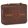 thumbnail image 3 of Christian Art Gifts Classic Vegan Leather Bible Cover for Men & Boys: Strength & Courage Encouraging Scripture Verse, Lion Design Sturdy Easy Carry Case Storage, Pockets, Pen Loops, Brown, Medium, 3 of 3