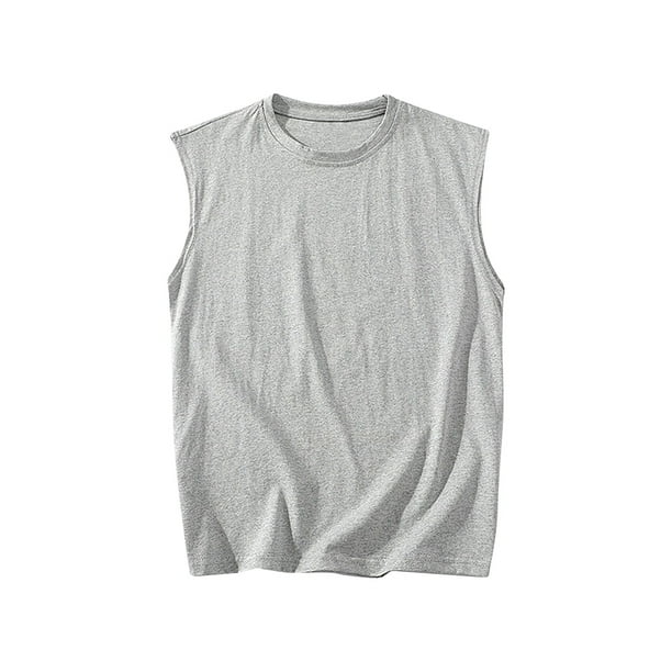 pstuiky Camiseta sin mangas para hombre, Camiseta deportiva de verano informal de color liso sin mangas y cuello redondo para hombre Camisas para hombres xxxl
