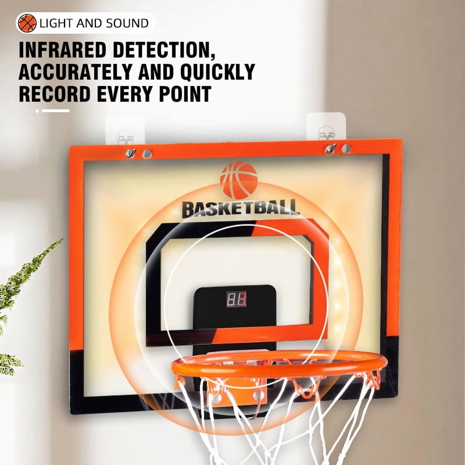 Indoor Basketball Hoop Mini Hoop with Electronic Scoreboard for Door Wall Room, Child, Black