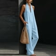 thumbnail image 5 of JULMCOMO Jumpsuits for Women Deep V Neck Halter Loose Fit Summer Outfits Sleeveless Wide Leg One Piece Casual Rompers with Pockets Sky Blue L, 5 of 5