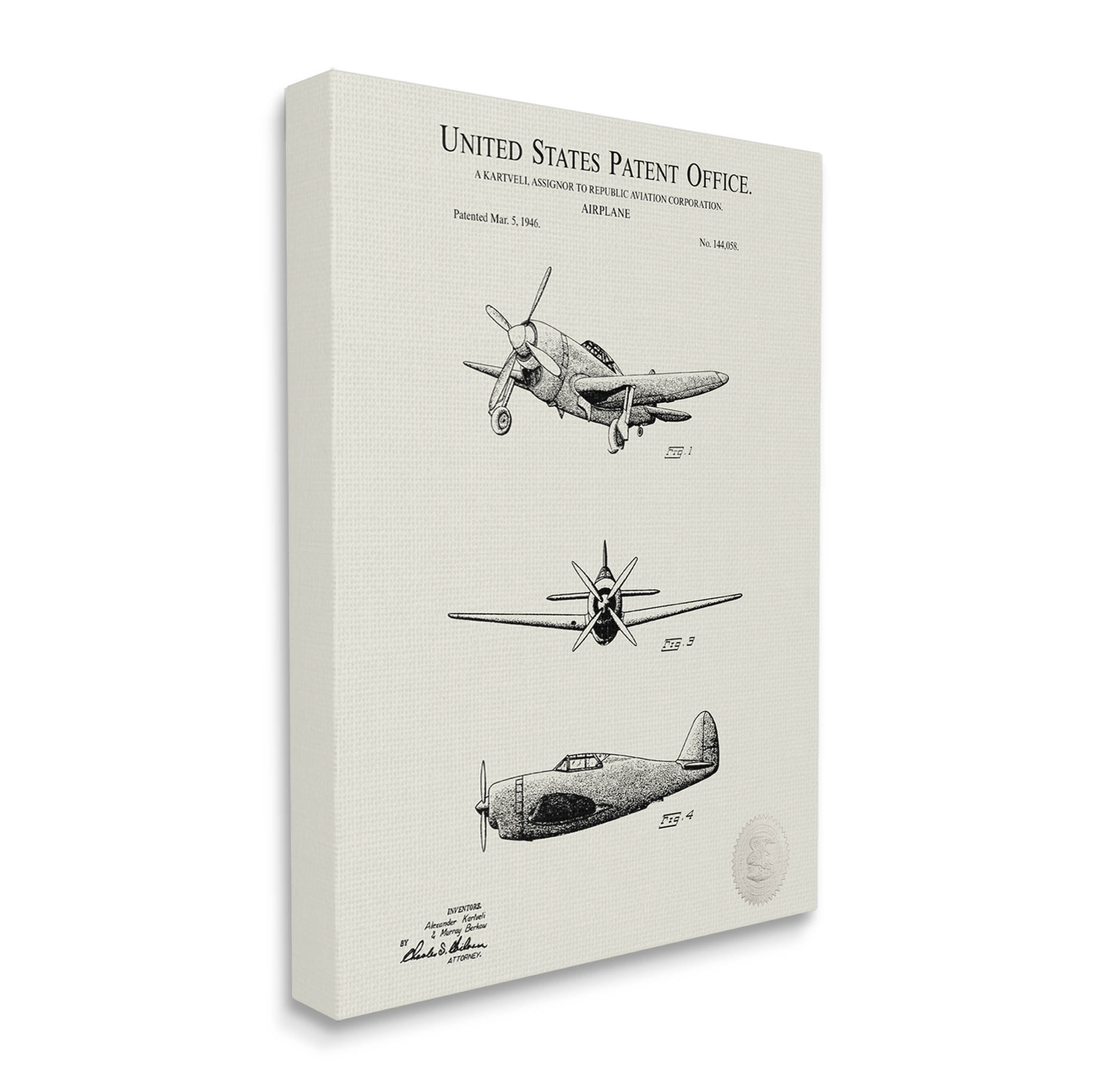 Stupell Industries US Patent Airplane Diagram Graphic Art Gallery Wrapped Canvas Print Wall Art, Design by Karl Hronek