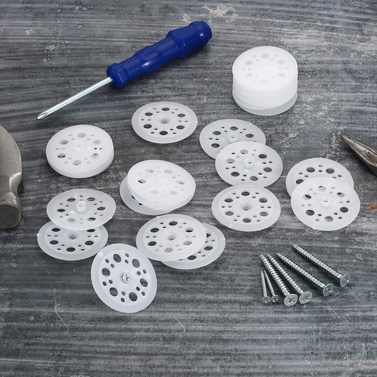 46mm Plastic Washers, 300pcs Plastic Insulation Washers Foam Board Fasteners Polypropylene Washer for Foam Insulation Board Fixing Insulation Pins Sound Proofing Wall Floor Ceiling