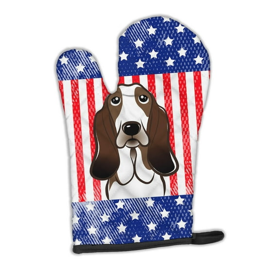 Carolines Treasures BB2173OVMT American Flag and Basset Hound Oven Mitt Large multicolor