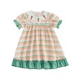 thumbnail image 3 of FINALGANG Girls Dress Toddler Plaid Dress With Carrot Embroidered Collared Gingham Ruffled Trim Puff Short Sleeves Summer Dress For Daily Wear, 3 of 5
